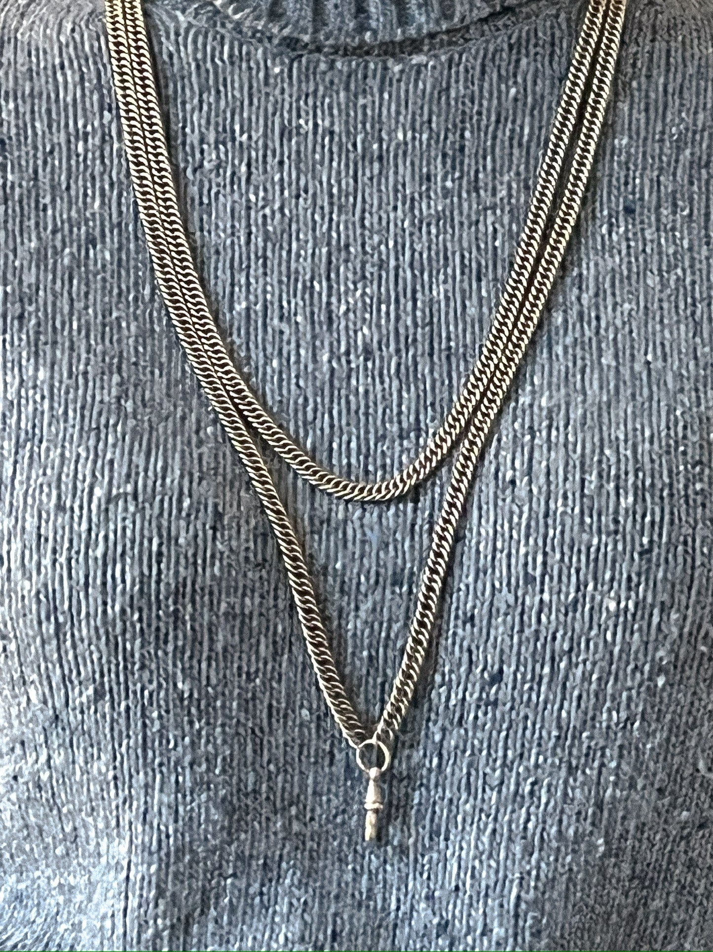 Antique Silver Long Guard Chain Necklace