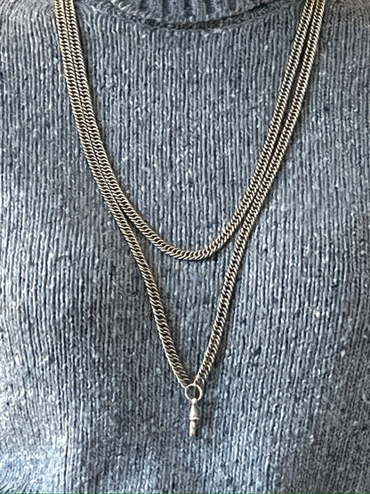 Antique Silver Long Guard Chain Necklace